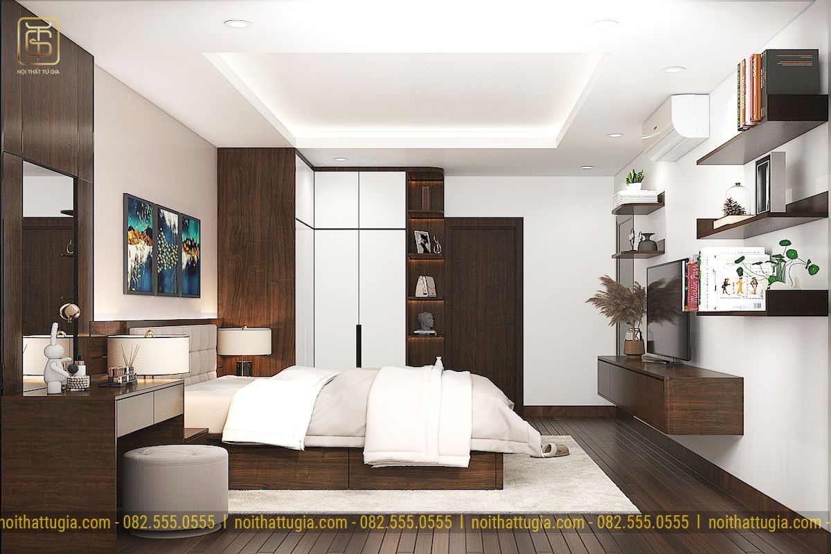 Thiết kế nội thất phòng ngủ master căn hộ chung cư 3 phòng ngủ