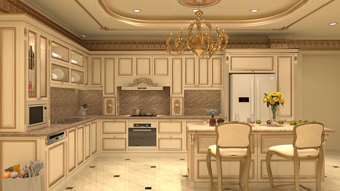 Mẫu nội thất phòng bếp cổ điển và tân cổ điển đẹp cho nhà biệt thự 2020