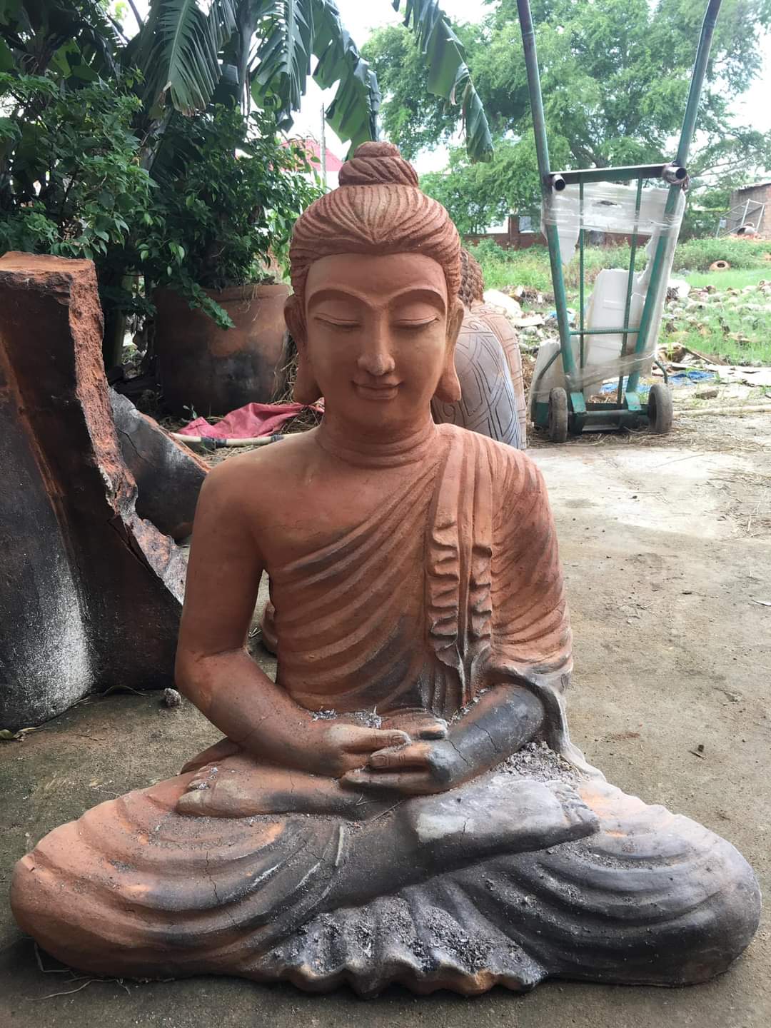 Tượng Phật Ngồi Gốm Đất Nung Cao 80cm - NineBegin Gốm Champa